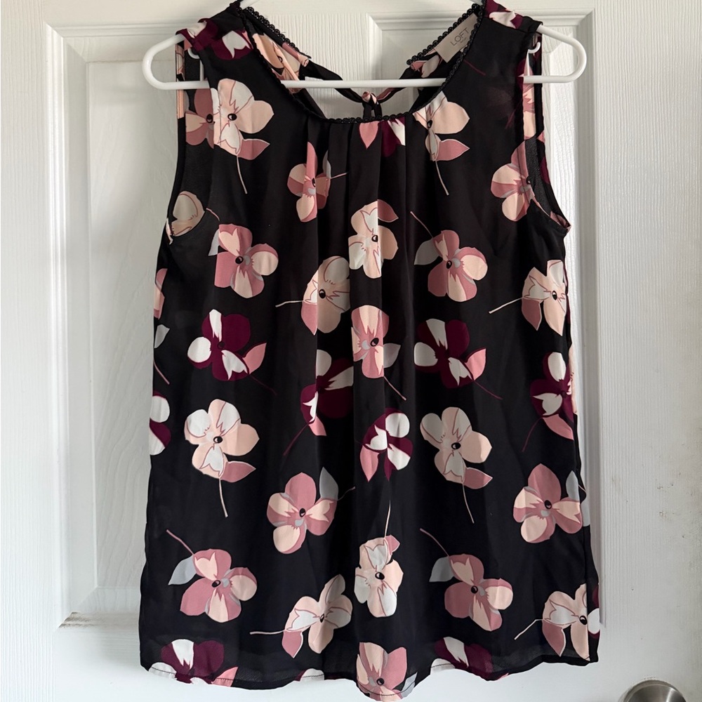LOFT Black and Pink Floral Blouse